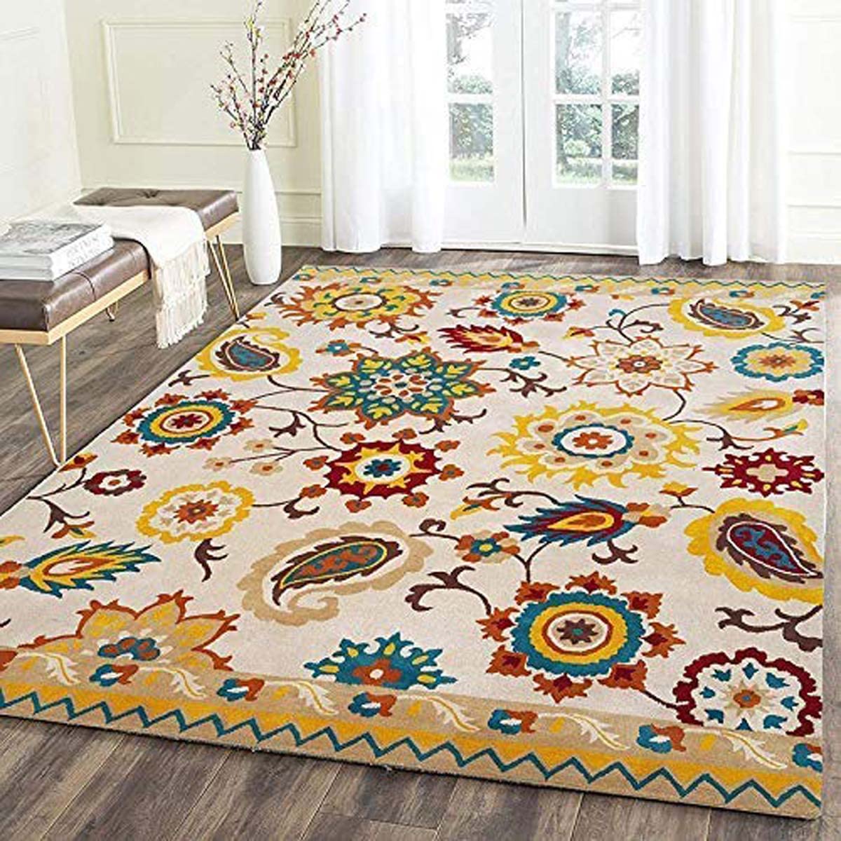 Zora Carpet Beige Multi Wool Handmade Tufted Carpet for Living Room Bedroom Dra...