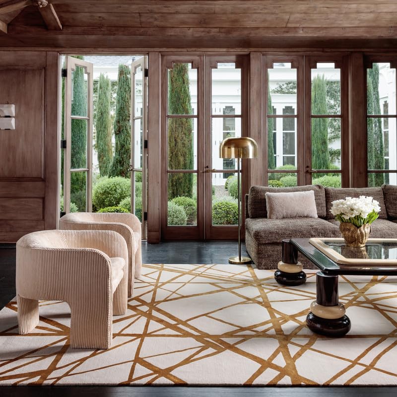 ZORA CARPET Brown & Cream Handmade Tuffted Blended Pure Woollen Carpet for Livi...