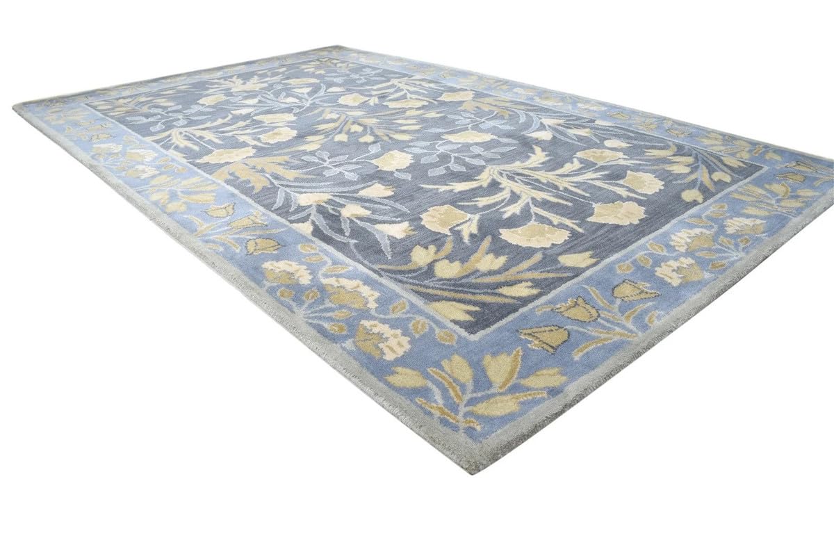ZORA CARPET Blue 2 Handmade Tuffted Blended Pure Woollen Carpet for Living Room...